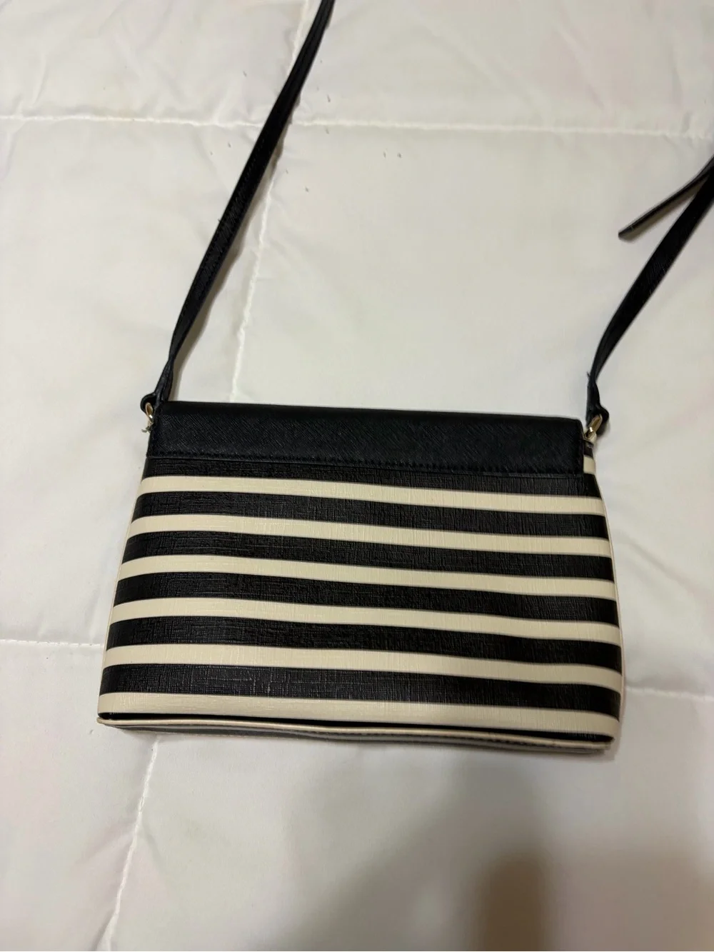 kate spade Black & Cream Striped Envelope Crossbody